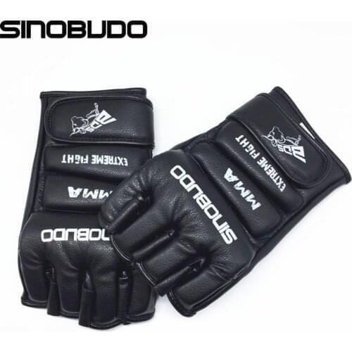 SINOBUDO Half Finger Kick Boxing Protector MMA Training PU Leather Gloves Fight Boxing Equipment Защитные перчатки