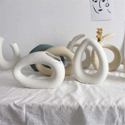 Nordic Dried Flower Vase White Ceramic Home Decoration Flower Arrangement Hydroponic Home Cafe Studio Dress