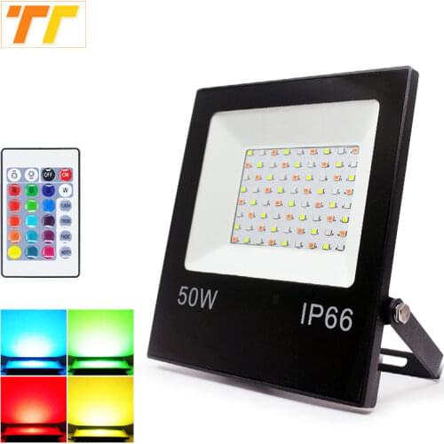 Led Spotlight Outdoor RGB Flood Light 10W 30W 50W AC 220V 230V Reflector Projector Lamp With Color Remote Controller