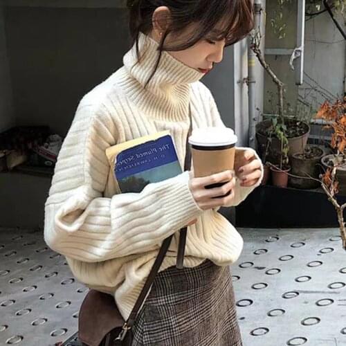 Turtleneck sweater womens fall/winter new style loose lazy style inner and outer wear base thick knit sweater