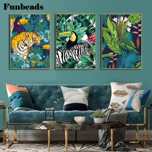 Toucan Flamingo Tiger forest Animal3 Piece Diamond Painting Nordic Poster For Living Room Picture Triptych Painting ,FF4047