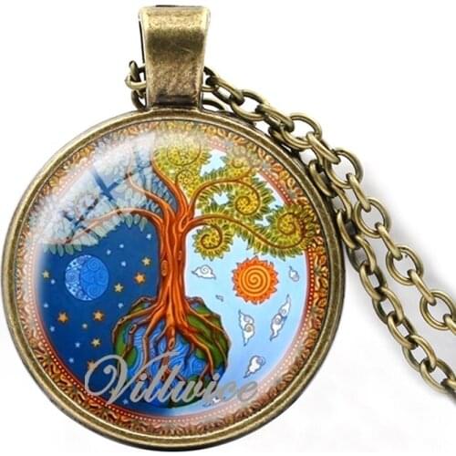 VILLWICE Fashion Tree Of Life Necklace Women Men Glass Cabochon Pendant Tattoos Meditation Art Mandala Jewelry Gifts 2018