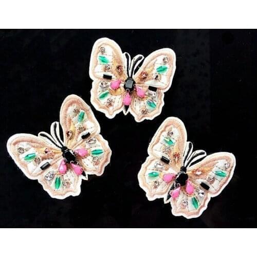 Butterfly beaded patches embroidered fabric patch applique jacket coat patches for clothes parches para la ropa