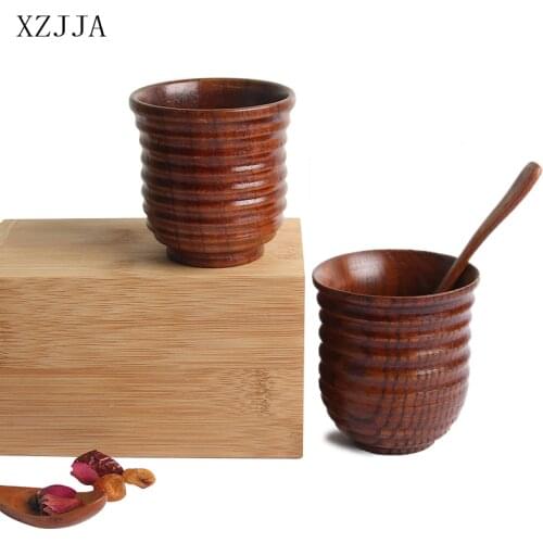 XZJJA Natural Non-slip Wooden Cup Kitchen Bar Accessories Tea Coffee Drinking Water Wood Cups Breakfast Milk Beer Wine Tumblers
