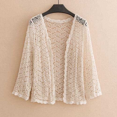 2021 New Female Korean Vintage Hollow Out Knitted Sunscreen Blouse Shawl Women Long Sleeve Solid Shirt Crop Cardigan Tops L180
