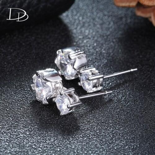 Double shining aaa zircon stud earrings for women 925 sterling-silver-jewelry elegant brincos for office ladies wholesale DDe044