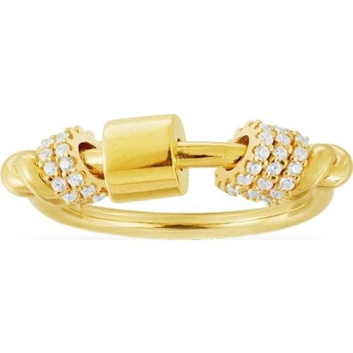 SLJELY Fashion 925 Sterling Silver Yellow Gold Color Pave 5A Cubic Zirconia Finger Ring with White Sliding Multi Rings for Women