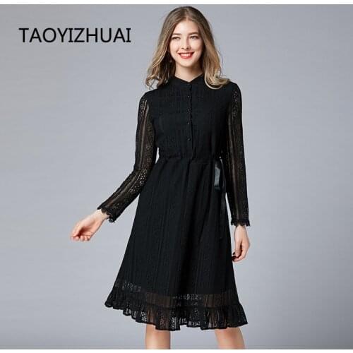 TAOYIZHUAI dress autumn winter vintage style women dress full sleeves plus size knee length empire waist slim elegant party