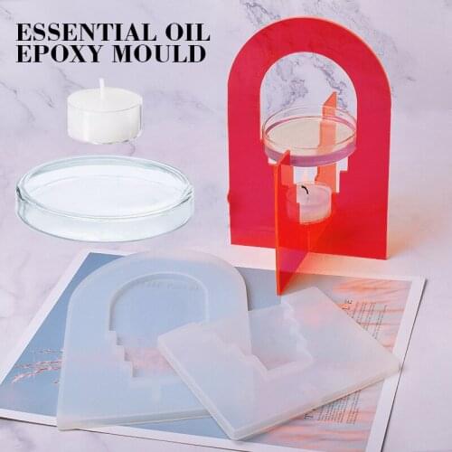 1 set DIY Resin Candle Holder Mold Silicone Aromatherapy Bracket Essential Oil Holder Mould Home Decorations Casting Tools