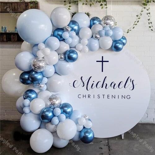 100pcs Maca Blue Balloon Garland Arch Kit Silver Confetti Chrome Blue Arch Kit Balloons Wedding Baby Shower Anniversary Decor