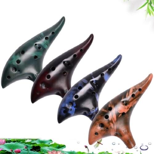 12 Hole Professional Ceramic Ocarina Alto C Tone Classic Flute Instruments with Protection Bag + Lanyard Gift