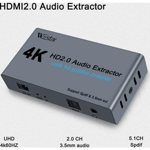 1x2 HDMI Splitter Spdif 3.5MM Audio Extractor HDMI 2.0 Ultra 4K 1 in 2 Out 4K60HZ HDR 3D Full HD 1080P With power adapter