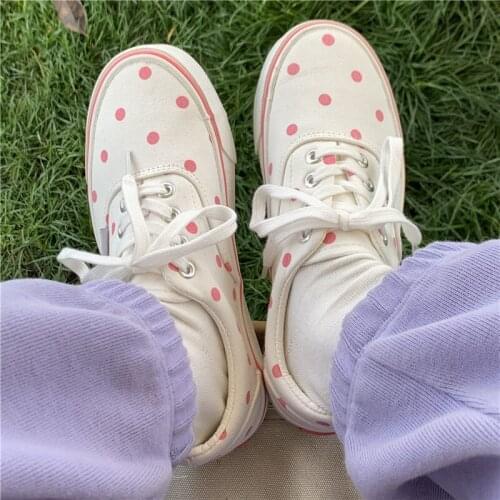2021 polka dot womens espadrilles summer white canvas sneakers kawaii lolita shoes girls shoes Japanese style