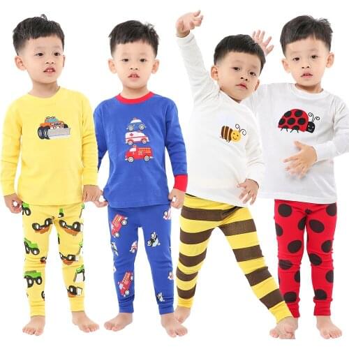 2021 Kids Dinosaur 100% Cotton Pijamas Christmas Pajamas Pyjama Enfant for 2-8Years New Fashion animal Boys Motorcycle Pajamas