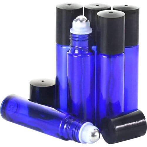 3pcs Hot Perfume Roller Vial Essential Oil Empty Blue Jar 10ml Roll-On Sample Glass Bottle