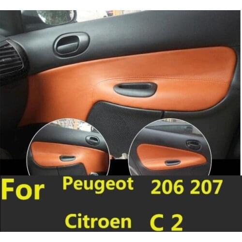 4PCS/SET Microfiber Front / Rear Door Panels Armrest Leather Cover Protective Trim For Peugeot 206 207 /Citroen C2