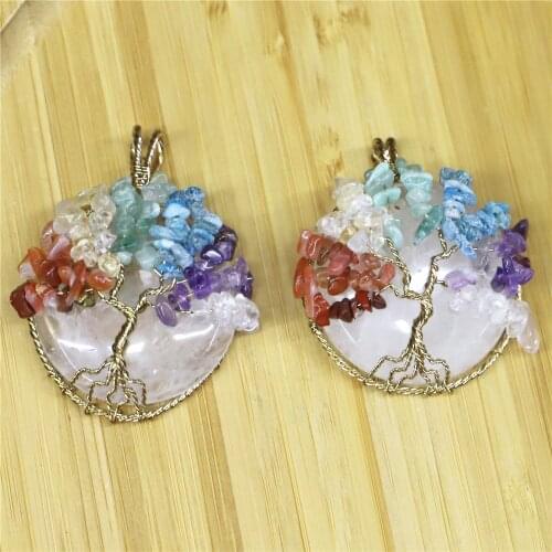 7 Chakra Stones Natural Stone Quartz Tree of Life Pendant for Women Men Healing Crystal Necklace Pendants Reiki Jewelry Wicca