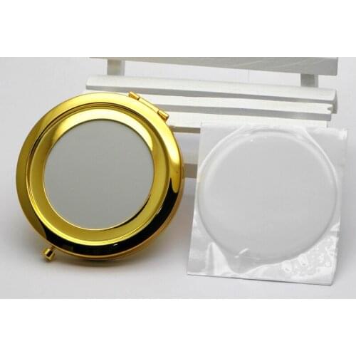 70mm gold compact mirror Blank Pock compact mirror+Match Epoxy sticker #18410
