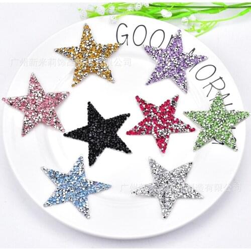 5pcs/lot 6cm Crystal Rhinestone Star Patches Iron On Embroidered Patch DIY Clothing Appliques Stickers On Clothes Sequin Patches