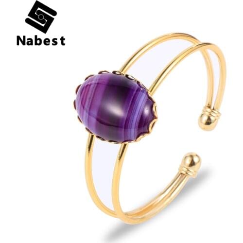 Women Oval Natural Gem Stone Tiger Eye Bangles Onyx Tanglin Lapis Lazuli Crystal Charm Open Copper Wrist Cuff Bangle Jewelry