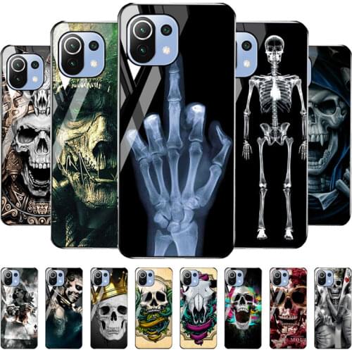 Skeleton Skull Glass Case For Xiaomi Mi 11 Ultra Cases Funda For Xiaomi Mi 11 Lite 10T 10 T Pro Poco F3 X3 NFC M3 F1 10S Cover