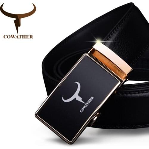 COWATHER mens belt cow genuine leather belts for men 2021 fashion automatic alloy gold silver buckle black strap new arrival