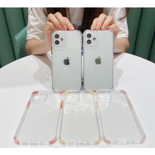 Colorful Button Soft Tpu Transparent Clear Phone Case for iPhone12Mini 11ProMax X XsMax XR 7 8 Plus Corners Anti-fall Cover