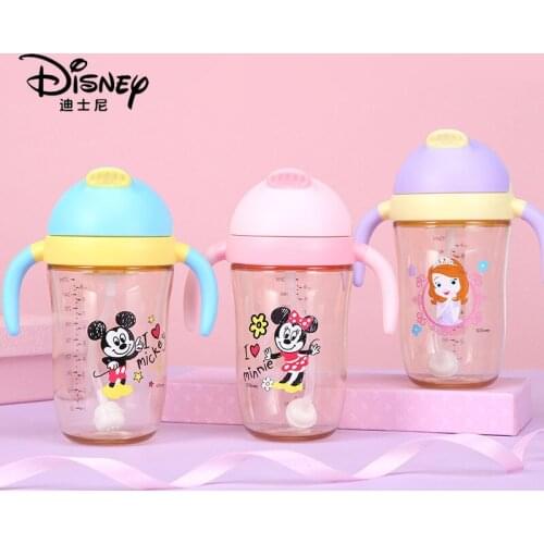 Disney Mickey Mouse Baby Bottle Dual Handle Sippy Cup Minnie Mouse Drinking Water Training Children Straw Cups