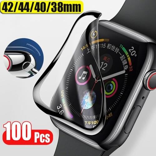 100Pcs/Pack 3D Curved Screen Protector for Apple Watch 40MM 44MM 38MM 42MM Screen Protector film Black Edge Protective film