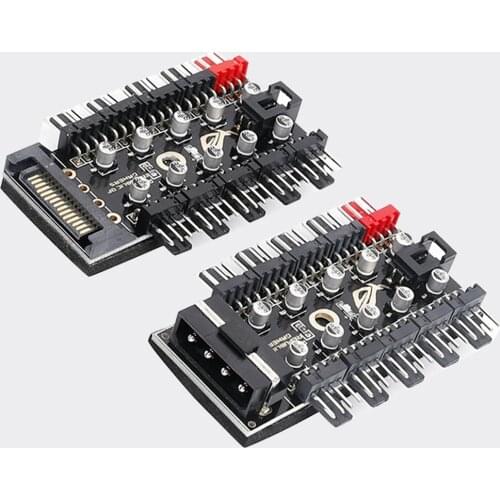 Quality Cooler Cooling Fan Hub PC SATA 1 to 10 4Pin 12V Splitter Power Socket PCB Adapter 2 Level Speed Controller For Computer