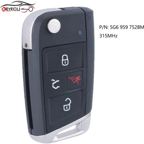 KEYECU Original Flip Remote Key 4 Button 315MHz for Volkswagen VW Prox Jetta 2020 P/N: 5G6 959 752BM