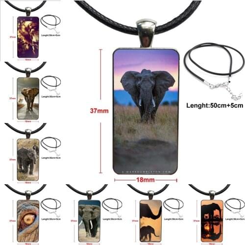 Necklace With Steel Plated Glass Cabochon Choker Long Pendant Rectangle Necklace For Girls Best Gift African Elephants