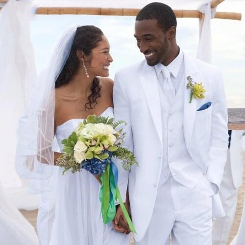 Happiness White Wedding Men Suits Costume Homme Marriage Groom Wear Tuxedo Prom 3 Pieces Slim Fit Men Blazer Terno Masculino