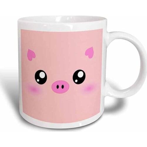 Pig Face Cute Pink Minimalist Farm Animal Cartoon Nursery Kids Child Children Girly Girls Ceramic Mug, 11-Ounce