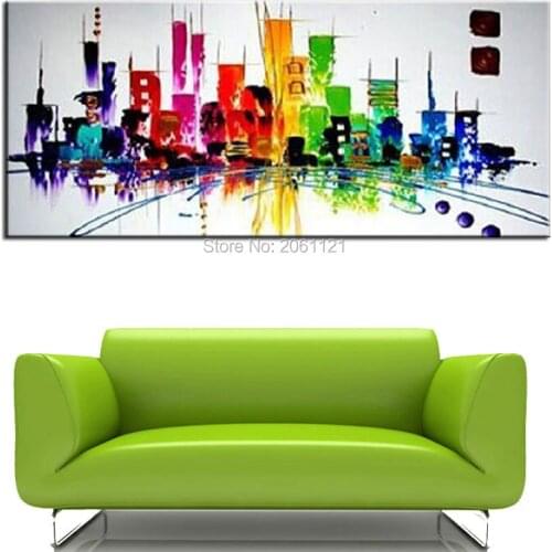 Fashion city painting hand color modern abstract canvas oil painting metropolis city landscape large Sofa backdrop decorations