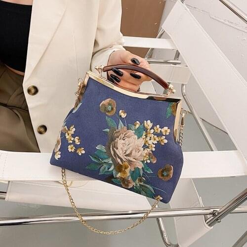 Fashion Luxury Handbags Women Bags Designer 2021 Crossbody Cotton Golden Frame Kisslock Soft Washed Messenger Flap Bag Handbag