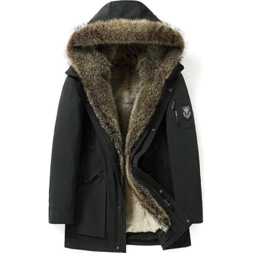 Real Fur Coat Winter Jacket Men Natural Rabbit Fur Liner Parka Mens Raccoon Fur Collar Warm Parkas Fashion Jackets 18037 YY348
