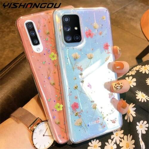 Real Dried Flower Soft Case For SamsungA51 A71 A50 A70 S20 FE S21 Ultra S10 Note20 10 Plus A31 A21S Clear Back Fresh Epoxy Cover