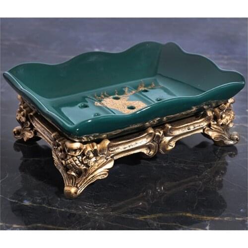 Hotel Bathroom Draining Hole Soap Box Vintage-inspired Ceramic Soap Dish Toilet Gold Color Pedestal Soap Tray Home Soap Rack