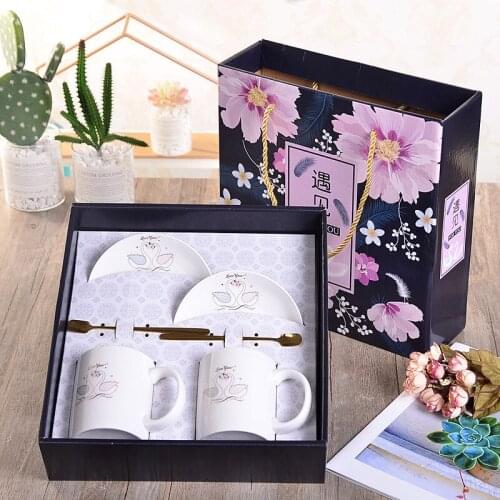 2-Piece Set Coffee Creative Ceramic Mug Sale Gift Set Custom Practical Milk Cup Cute Couple coffee breakfas White