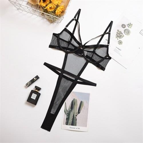 HUANBEAUTY New Sexy Mesh Patchwork Bodysuit Sexy Underwire Underwear Jumpsuits For Women Hot Catsuits Body Mujer Women HB373