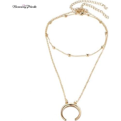 Banny Pink New Puck Alloy Crescent Moon Pendant Choker Necklace For Women Vacation Metal Clavicle Chain Choker Collar Colliers