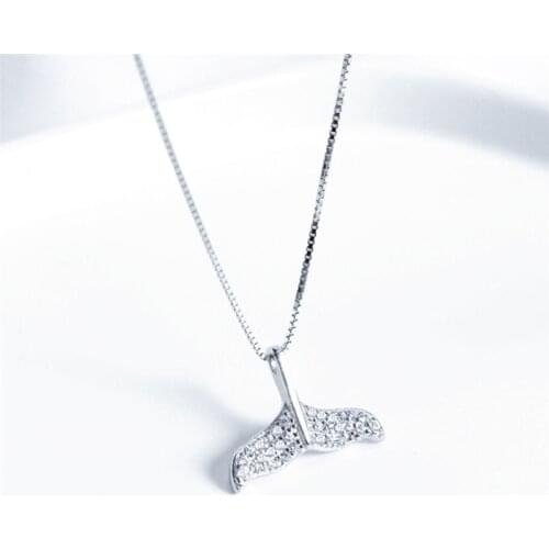 Sole Memory Diamond Dolphin Whale Fish Tail Shiny 925 Sterling Silver Clavicle Chain Female Necklace SNE589