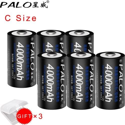 PALO Original Batteries C Size Battery 1.2V Ni-MH 4000mAh Rechargeable Batteries C Batter Bateria Baterias For Camera