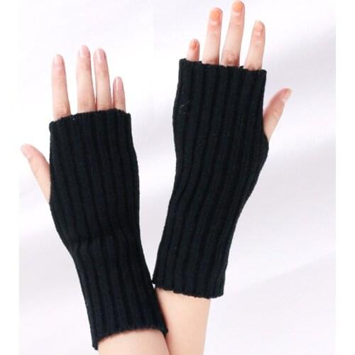 Women Winter Hand Gloves Fashion Wrist Arm Warm Crochet Knitting Half Finger Fingerless Black Elastic Ski Mittens 2020 New