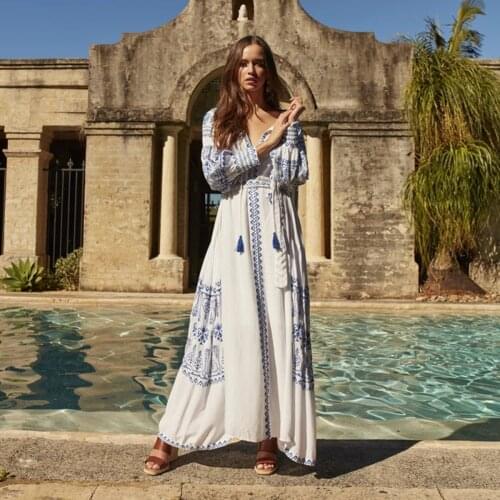 KIYUMI Boho Dress Sunday Vintage Maxi 2019 Womens Autumn Dress Long Sleeve Embroidery Vestidos Beach Hippie Loose Dresses Mujer