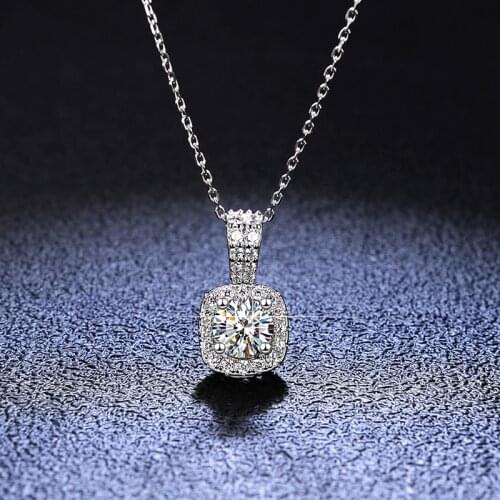 PT950 Stamped Square Diamond Test Past D Color Moissanite Pendant Necklace Chain Silver 925 Original Gemstone Necklaces for Girl