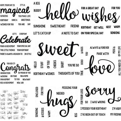 "Hello" "Love" "Hugs" "Wishes" Words Transparent Silicone Clear Stamp For Scrapbooking DIY Craft Decoration Soft Stamp