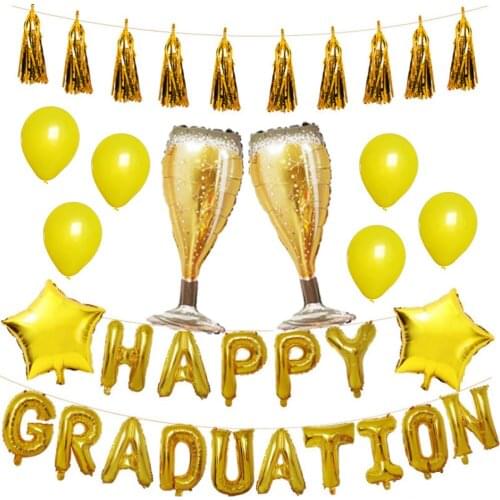 1set Foil Balloons Happy Graduation Wine GlassCongrats Grad party Decorations globos helium Balls back to school party supplies