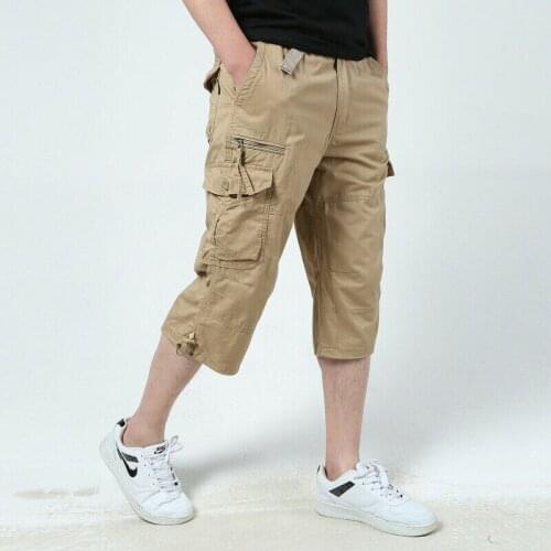 Men Loose Mid Long Casual Cotton Summer Cargo Combat Shorts Camo Pants Plus size